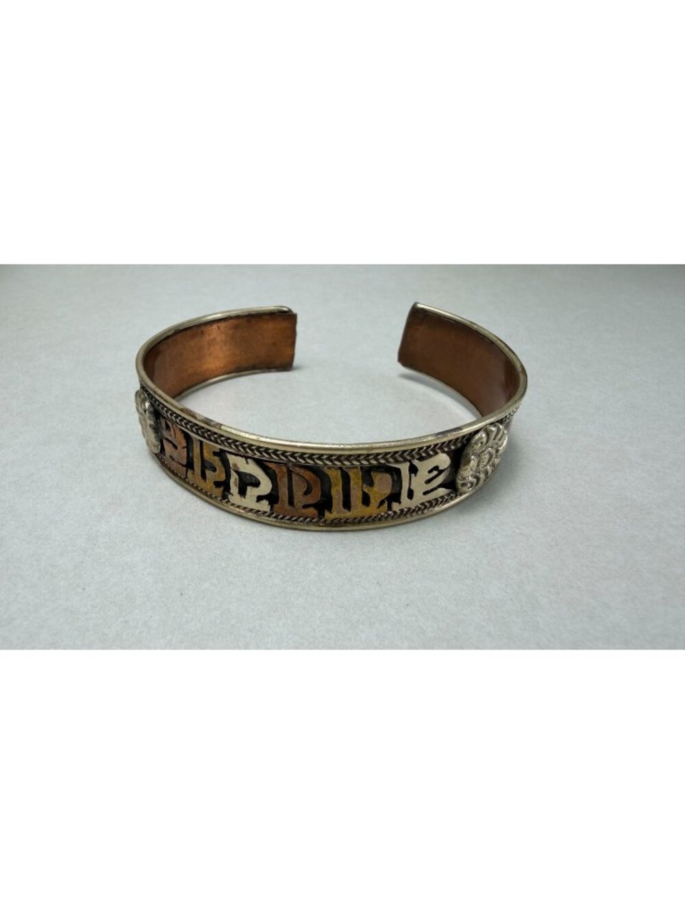 Vintage Mixed Metals Engraved Cuff Bracelet Ethnic Tribal Wide Unisex
